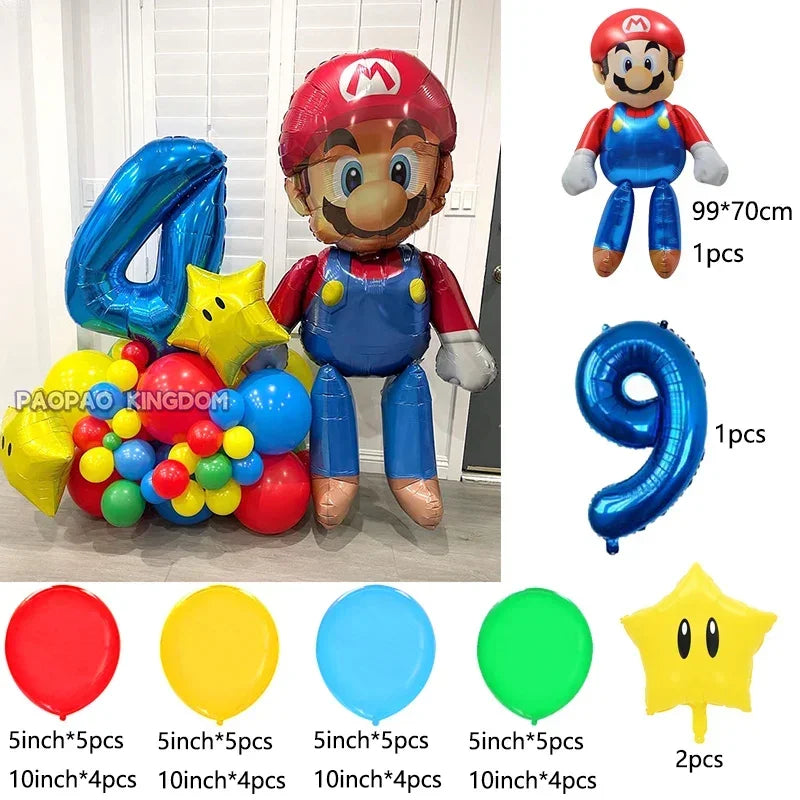 Super Mario Foil Balloons Arch Garland Kit Latex Balloons Number Balls Mario Birthday Party Baby Shower Decoration Gift Toys