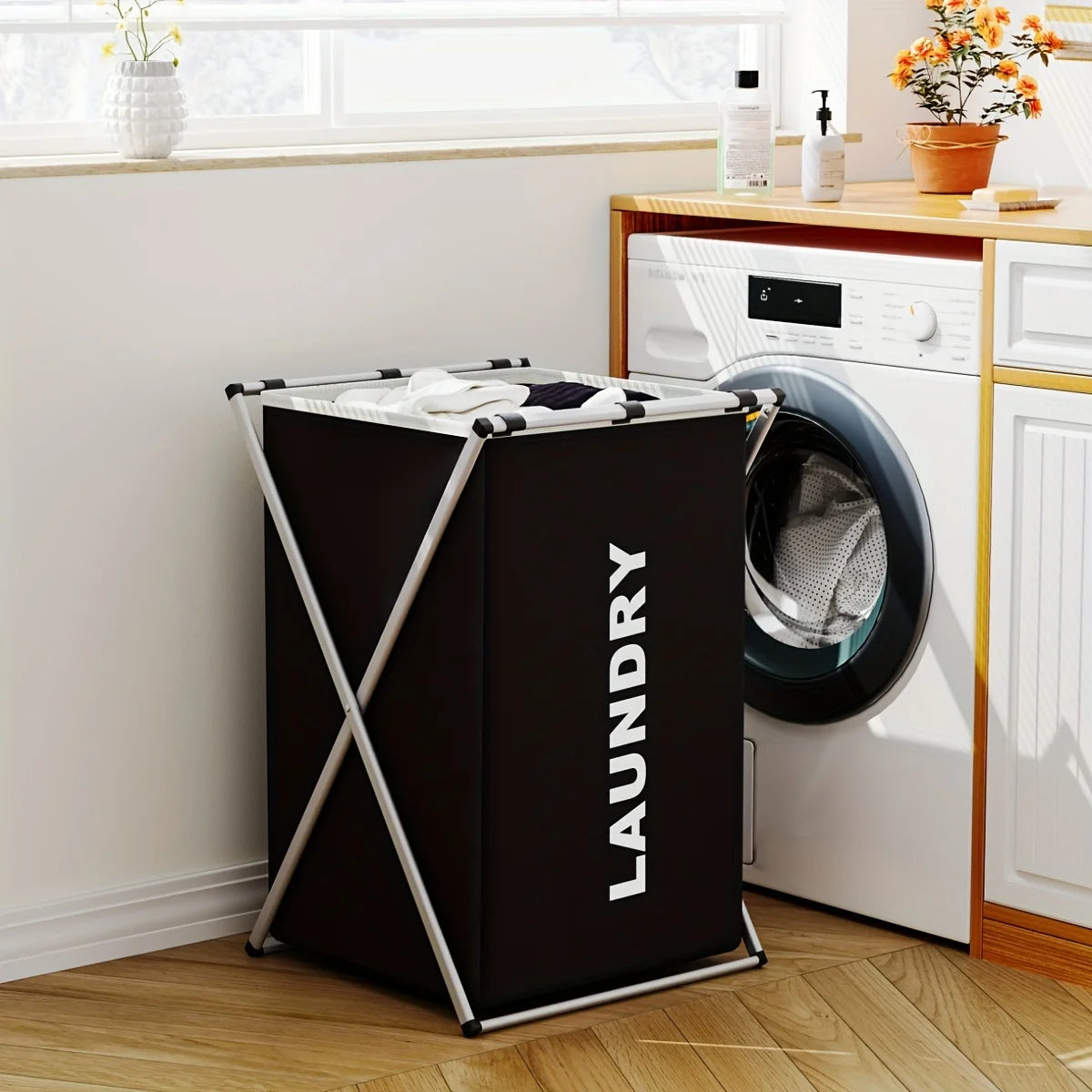 1 PC Large Laundry Hamper 3 Sections Divided Laundry Basket Foldable Washing Bin Dirty Cloth Storage Bag