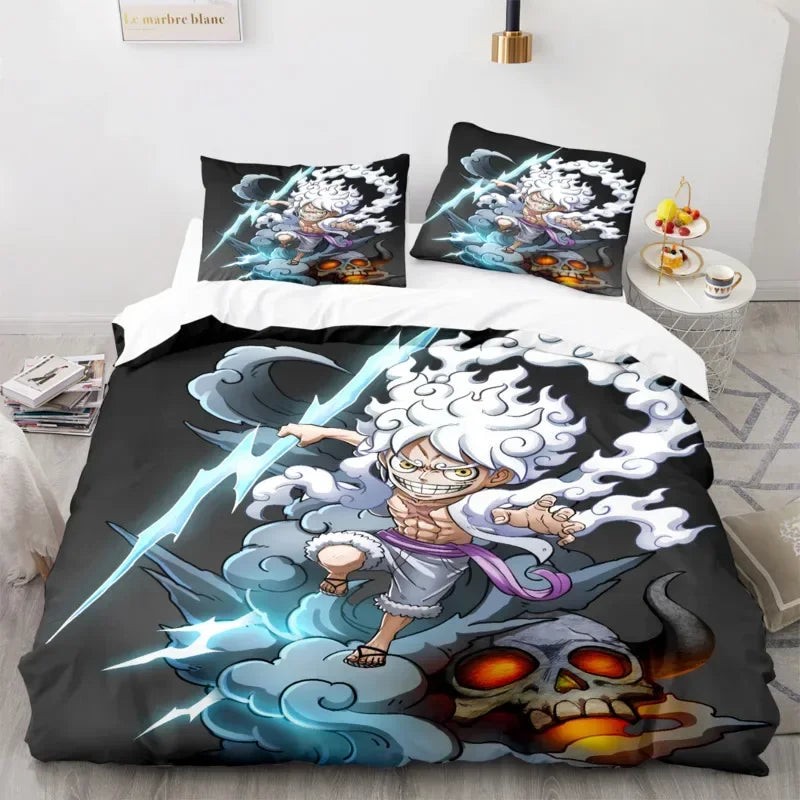 One Piece Duvet Cover Set Cartoon Anime Nika Luffy Gear 5 Bedding Set Luffy 5th Gear Quilt Cover Pillowcase Set Twin Queen King