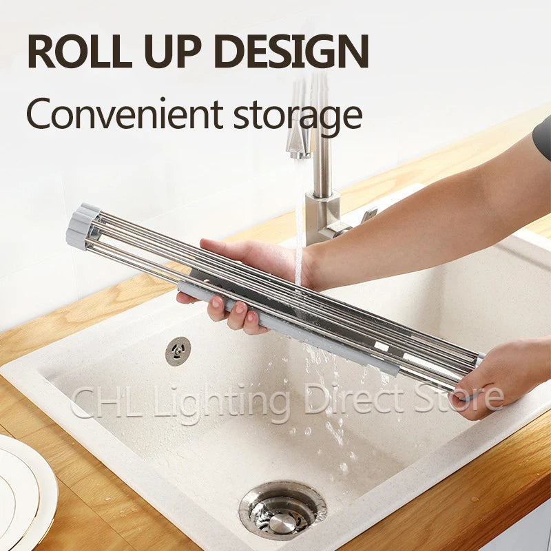 Roll Up Dish Drying Rack over sink,304 Stainless Steel Dish Drainer Shelf Organizer Tableware Plate Storage,Kitchen accessories