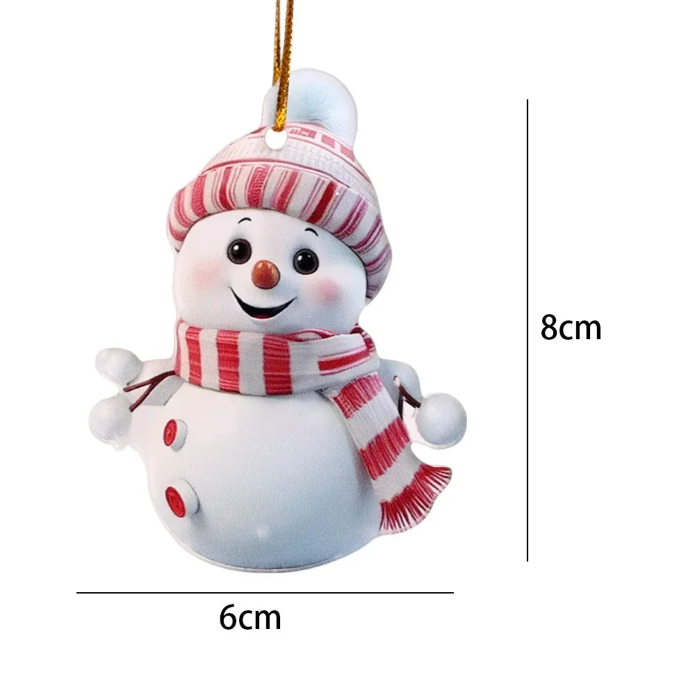 10/1pcs Christmas Snowman Pendants Acrylic Flat Xmas Tree Car Decoration Merry Christmas Atmosphere Hanging Ornaments Kids Gifts