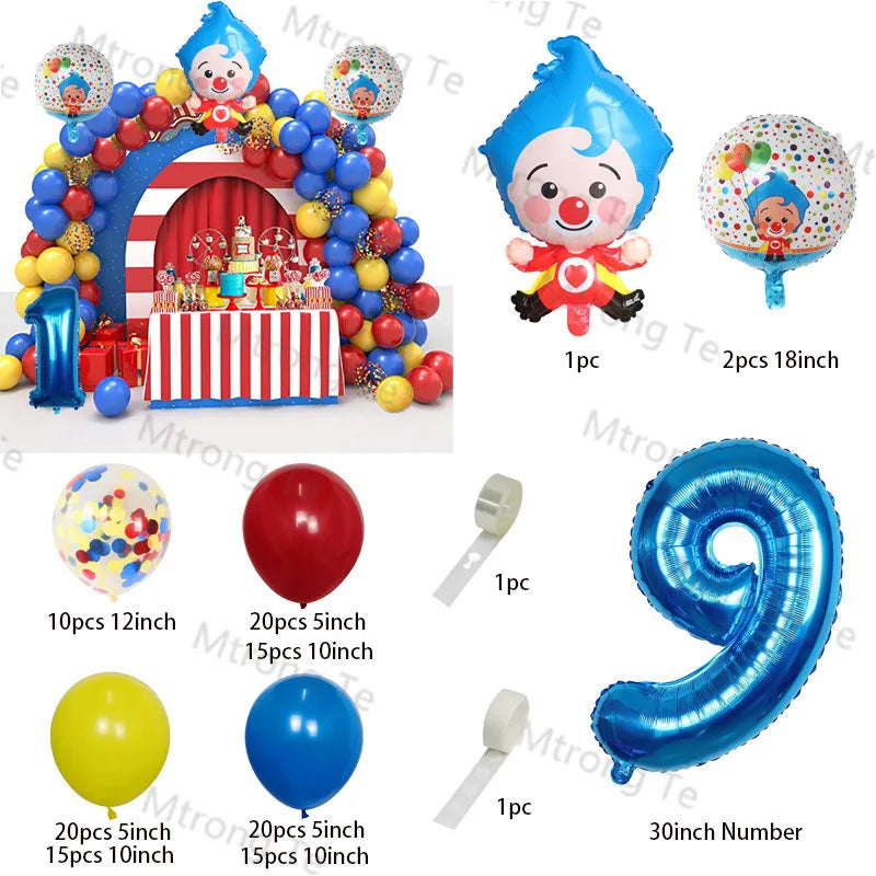 1set Plim Clown Foil Number Balloons Blue Latex Air Globos Children Baby Shower Birthday Party Decorations Kids Inflatable Toys