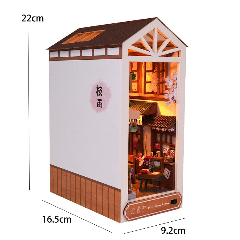 DIY Book Nook Kit Bookend Kit Wooden Doll House Bookshelf Insert Decor With Warm Light 3D Puzzle Assembly Building Model Gifts