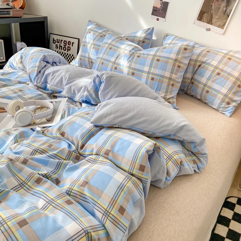 Skin-friendly Quilt Cover Plaid Style Duvet Covers Double Side Bed Cover постельное белье Home Comforter Covers(No Pillowcase)