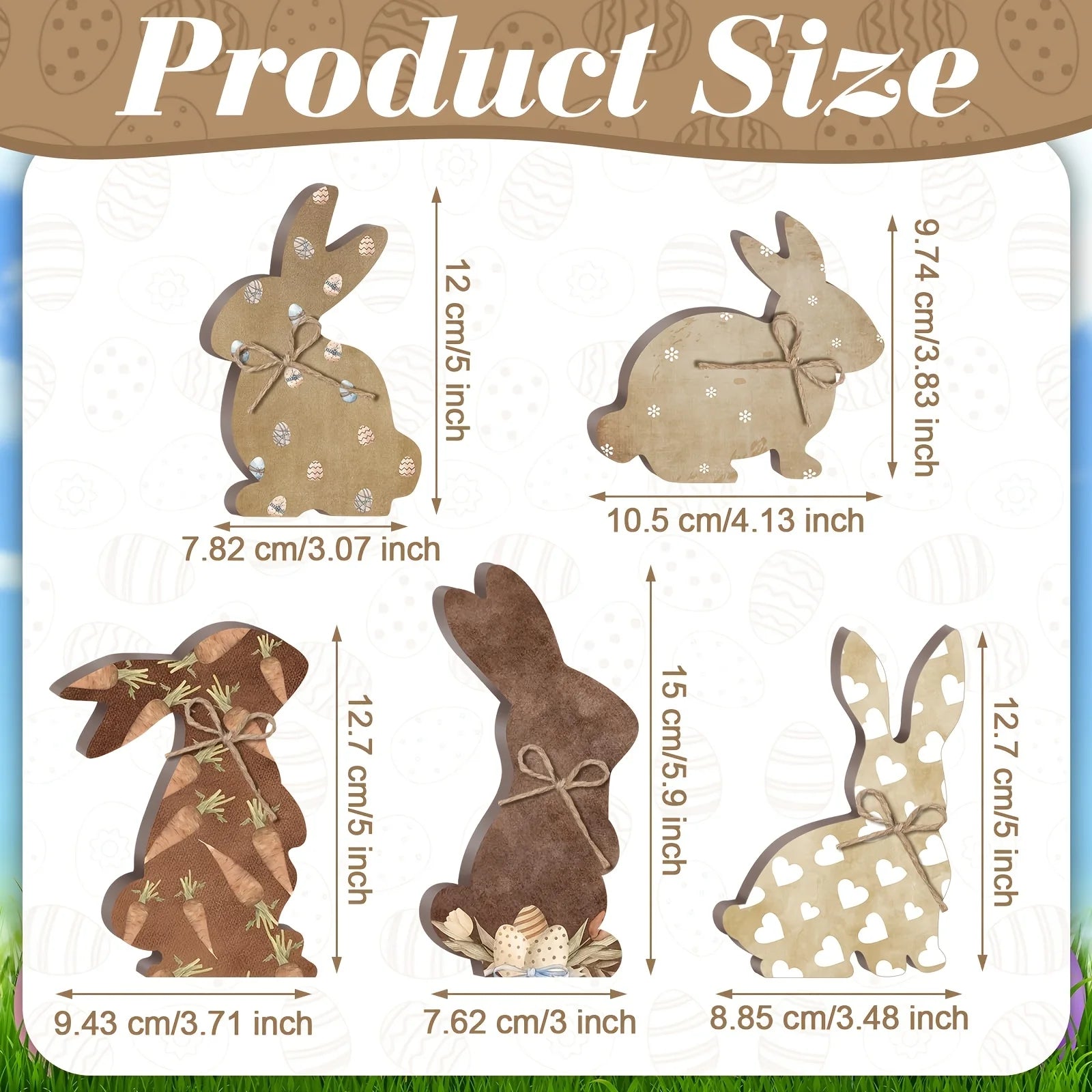 1-5pc Rustic Wooden Easter Bunny Signs Freestanding Rabbit Tabletop Ornament with Bow for Spring Party Home Decor Props Supplies