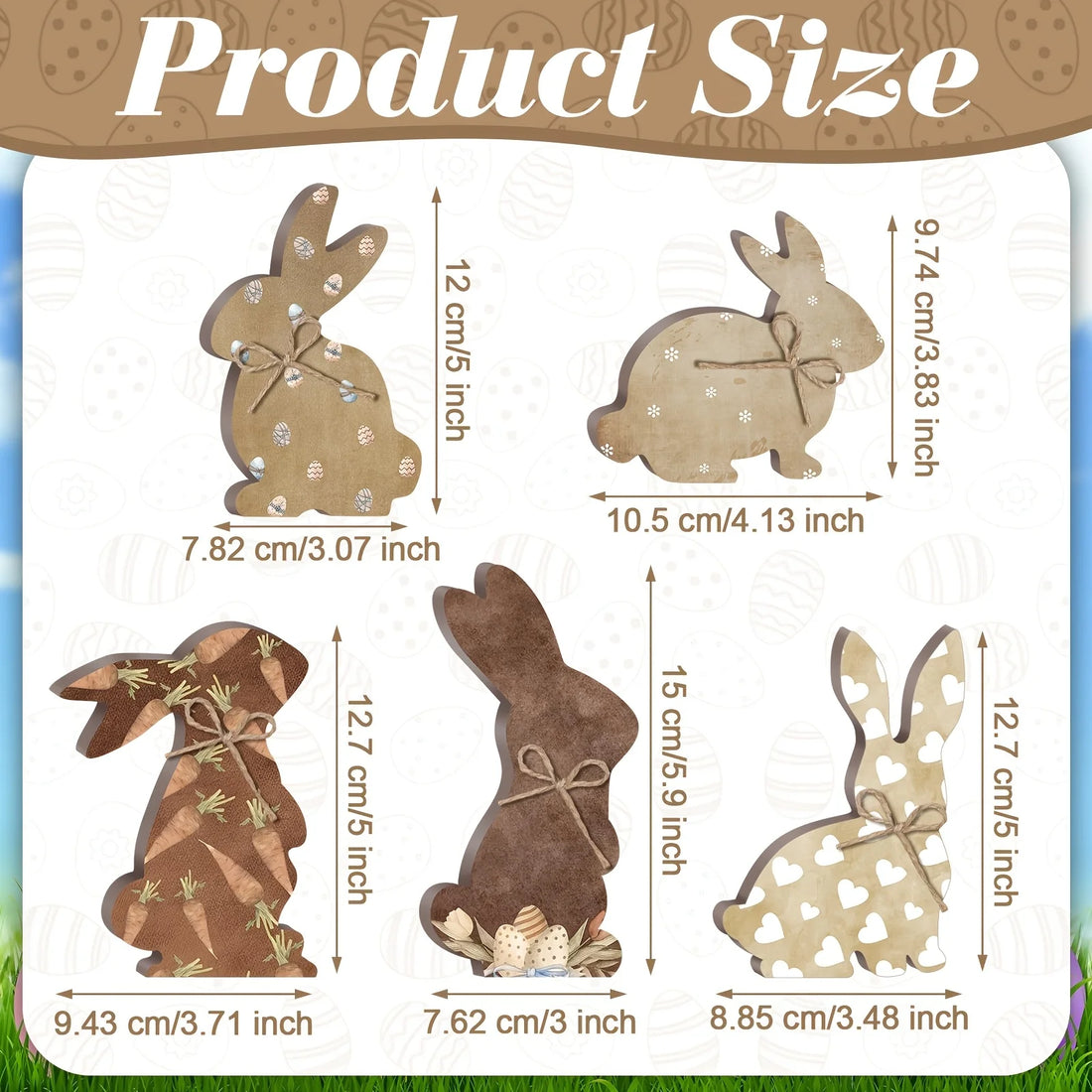 1-5pc Rustic Wooden Easter Bunny Signs Freestanding Rabbit Tabletop Ornament with Bow for Spring Party Home Decor Props Supplies