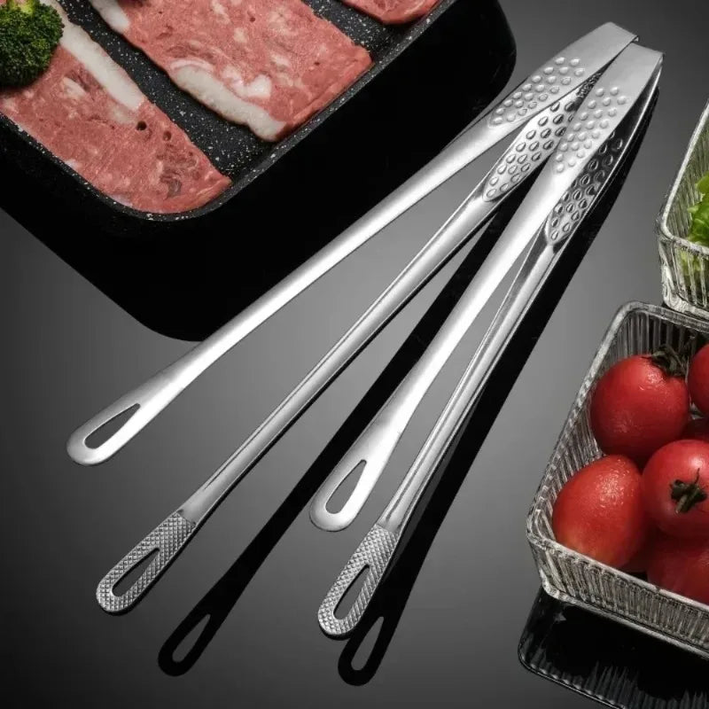 Stainless Steel Barbecue & Kitchen Tongs – Reusable Non-Slip Cooking Tweezers for Grilling, Salad & Meat