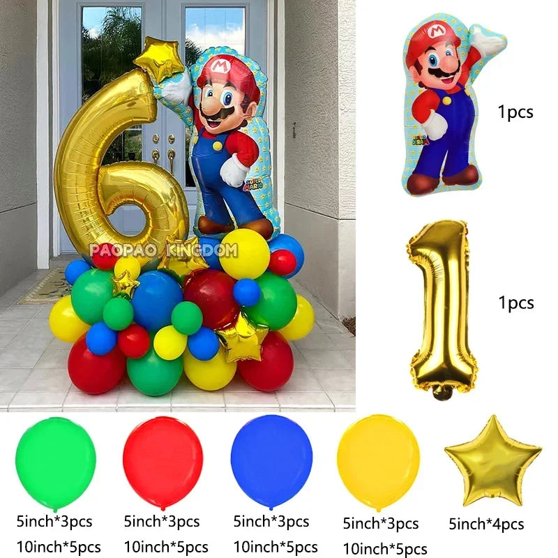 Super Mario Foil Balloons Arch Garland Kit Latex Balloons Number Balls Mario Birthday Party Baby Shower Decoration Gift Toys