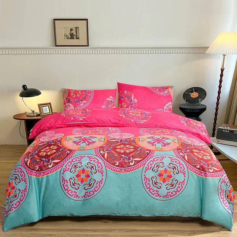 Bohemian Elegance Brushed Polyester Duvet Cover Set with Pillowcases - Comfort, Vibrant Prints, Twin/Full/King/Queen Size