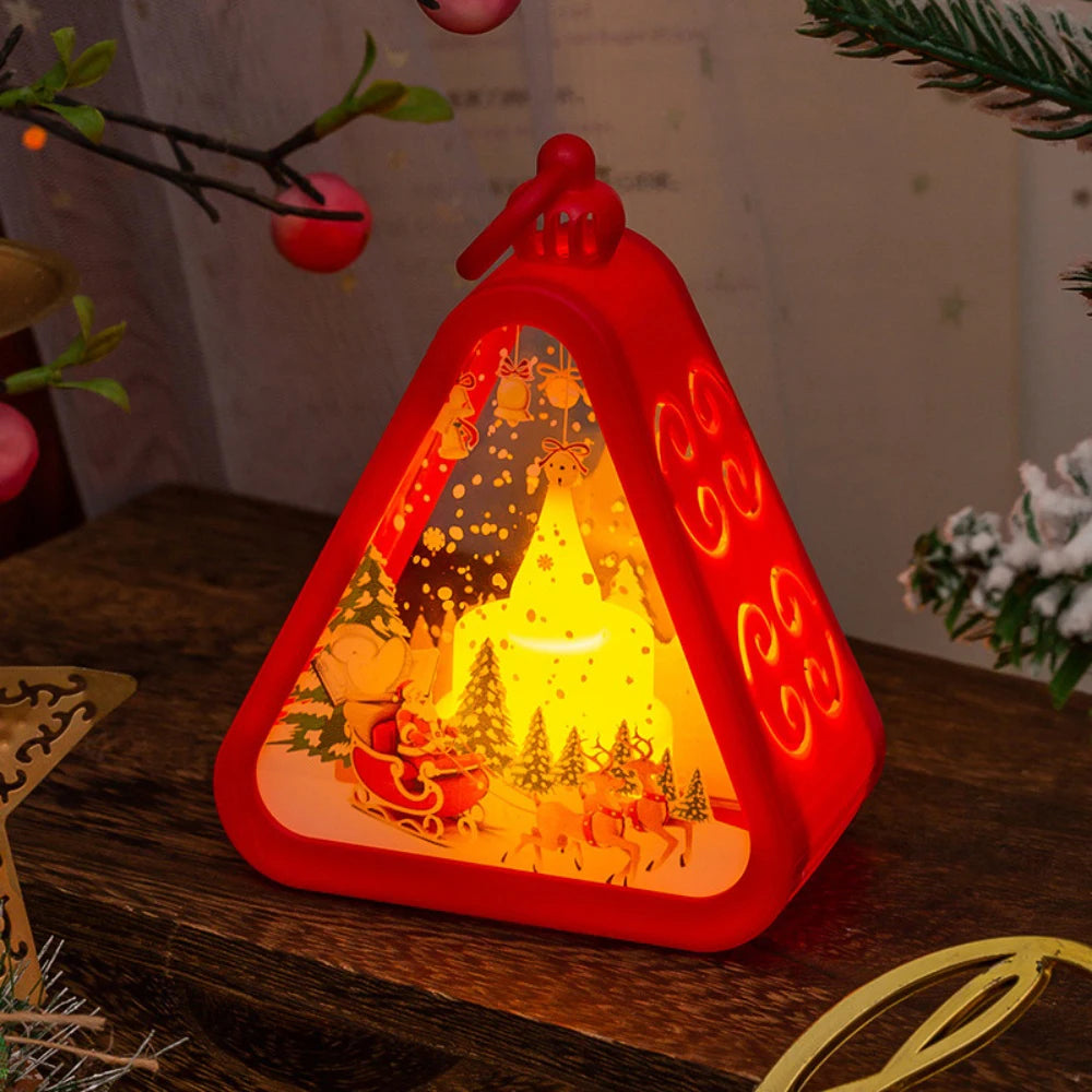 Mini Christmas LED Triangle Lantern Santa Claus Snowman Festival Lamp Indoor Table Ornaments Party Scene Props Home Decoration