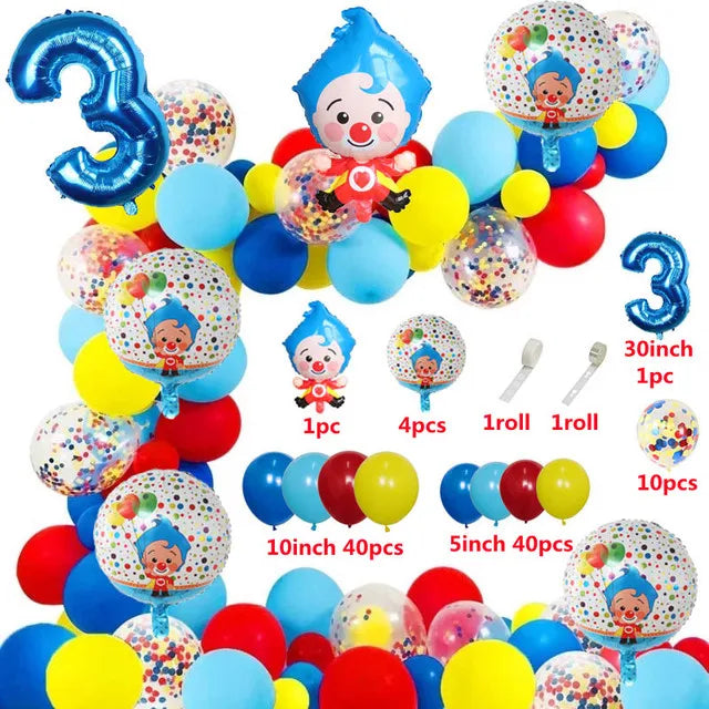 1set Plim Clown Foil Number Balloons Blue Latex Air Globos Children Baby Shower Birthday Party Decorations Kids Inflatable Toys