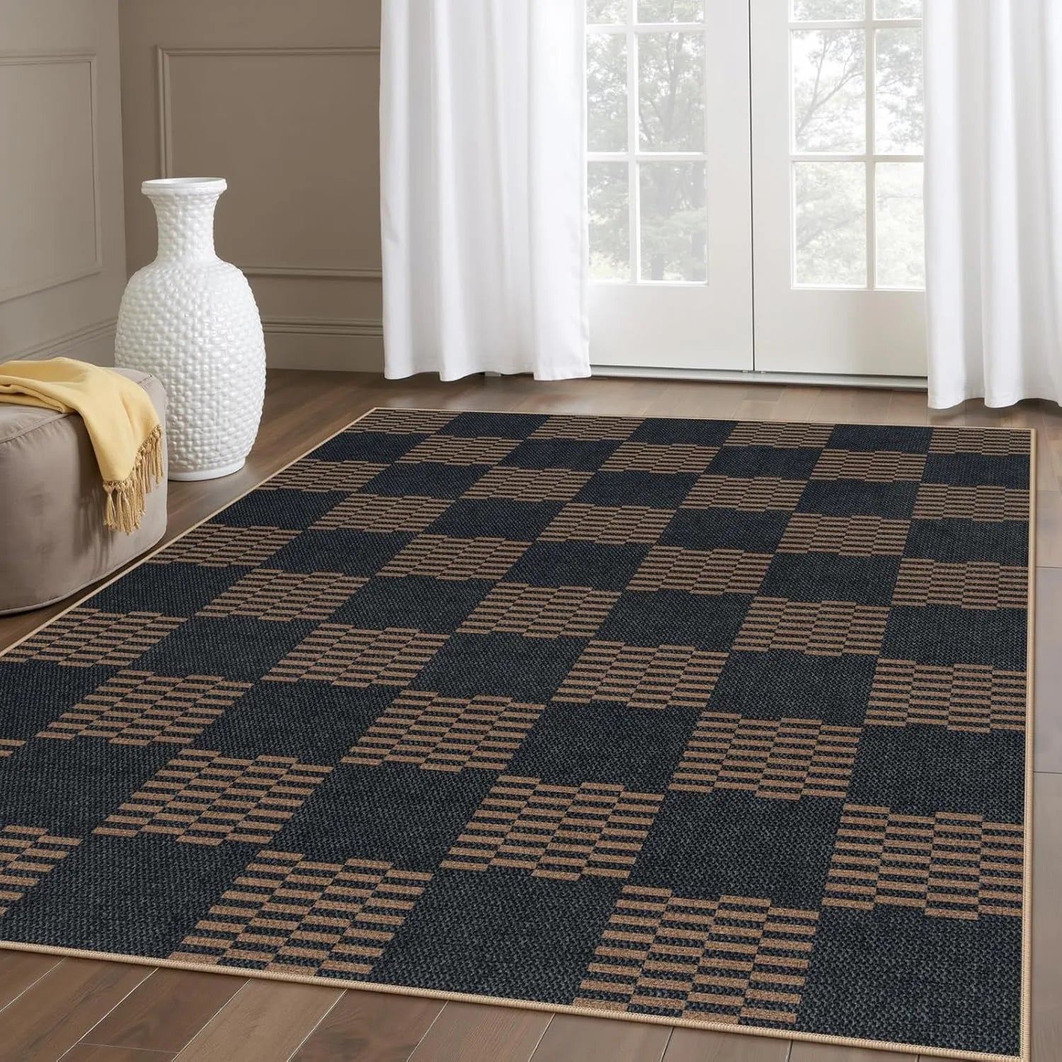 Living Room Carpet Non-slip Dirt-resistant Wear-resistant Floor Mat Black White Checkered Rug Home Decoration Large Size Mats