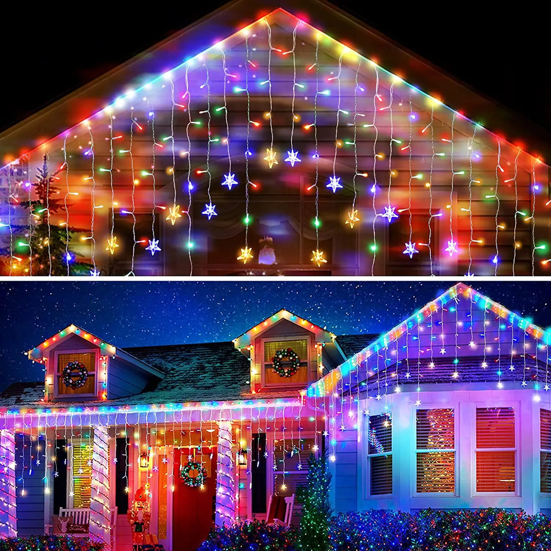 snowflake Christmas Decoration 2025 Street Garlands on The House LED Icicle Lights Outdoor Waterproof Curtain Fairy String Light