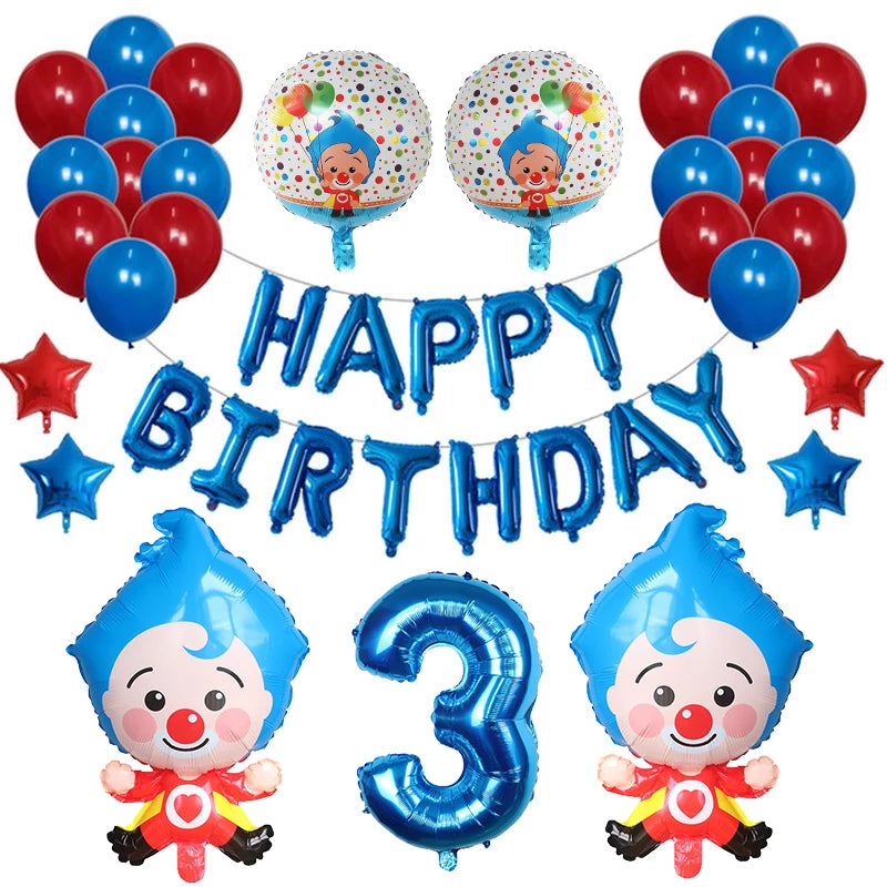 1set Plim Clown Foil Number Balloons Blue Latex Air Globos Children Baby Shower Birthday Party Decorations Kids Inflatable Toys
