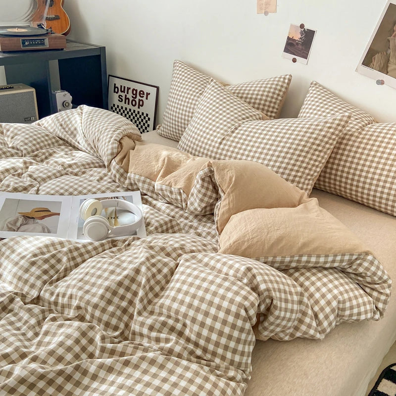 Skin-friendly Quilt Cover Plaid Style Duvet Covers Double Side Bed Cover постельное белье Home Comforter Covers(No Pillowcase)