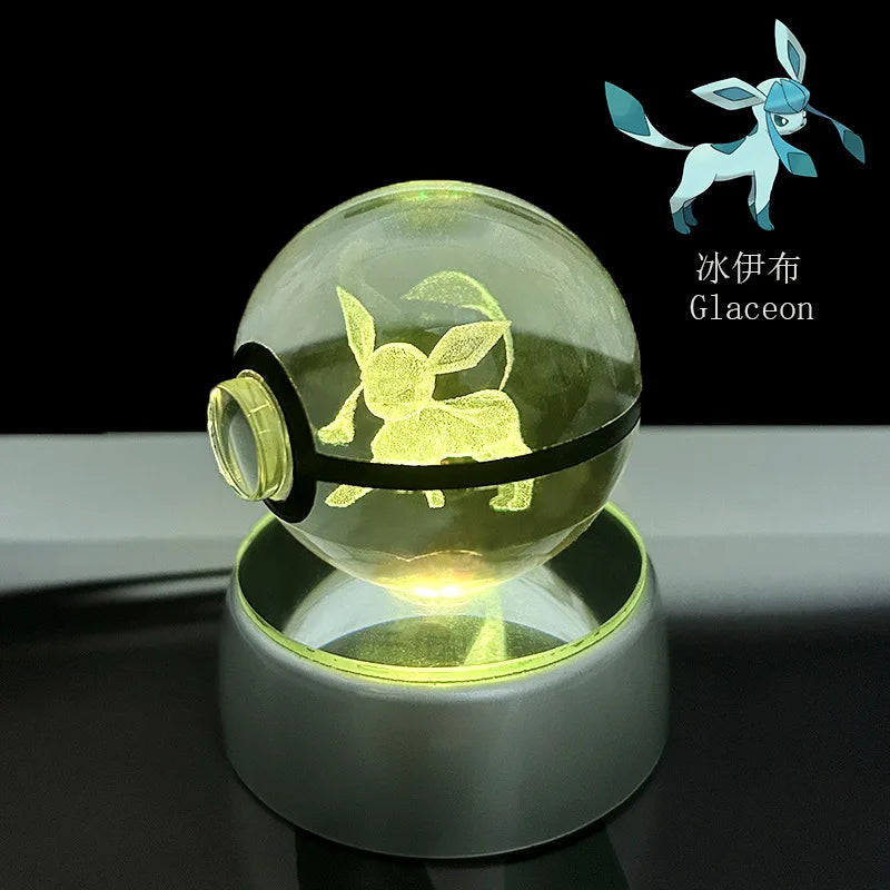 Pokemon 3D Crystal Ball Pikachu Gengar Eevee Mewtwo Anime Game Pokeball Led Night Light Base Kids Birthday Gift Home Decoration