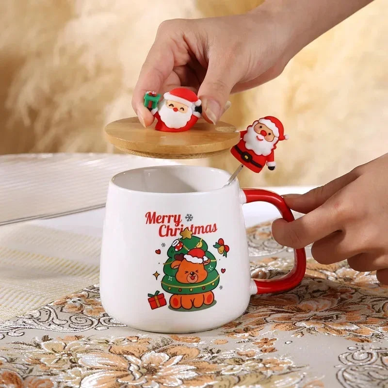 1Pcs Christmas gift Ceramic mug cup cup Coffee cup Christmas mug with lid with spoon set cup mug gift box ceramic mug