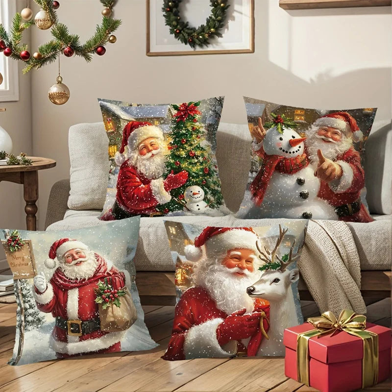 Christmas Decoration Throw Pillow Covers Santa Claus Snowman Elk Winter Holiday Decorative Pillowcases for Sofa Couch Home Decor