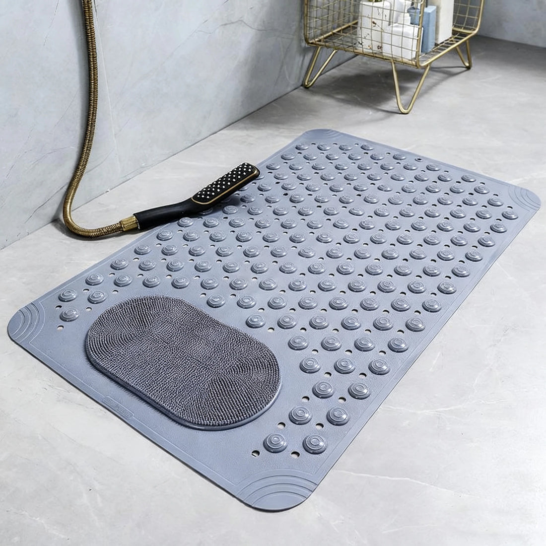 Non-Slip Massage Bath Mat – TPR Shower Rug with 145 Suction Cups, Drain Holes & Foot Scrubber
