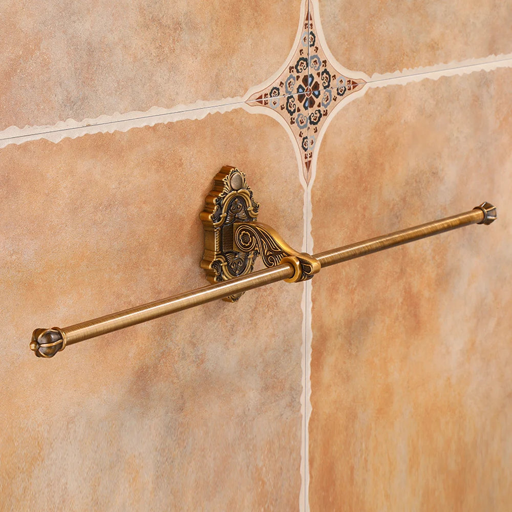 Aluminum Foldable Antique Brass Bath Towel Rack Active Bathroom Towel Holder Double Towel Shelf With Hooks Bathroom Accessories