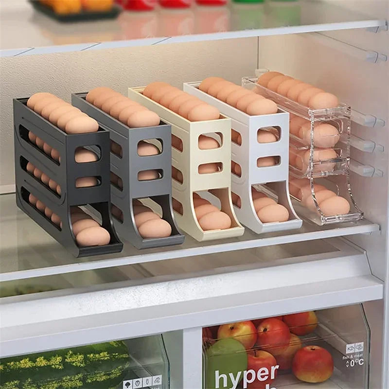 Egg basket, food container, egg box rack, refrigerator storage rack, automatic rolling egg rack storage box