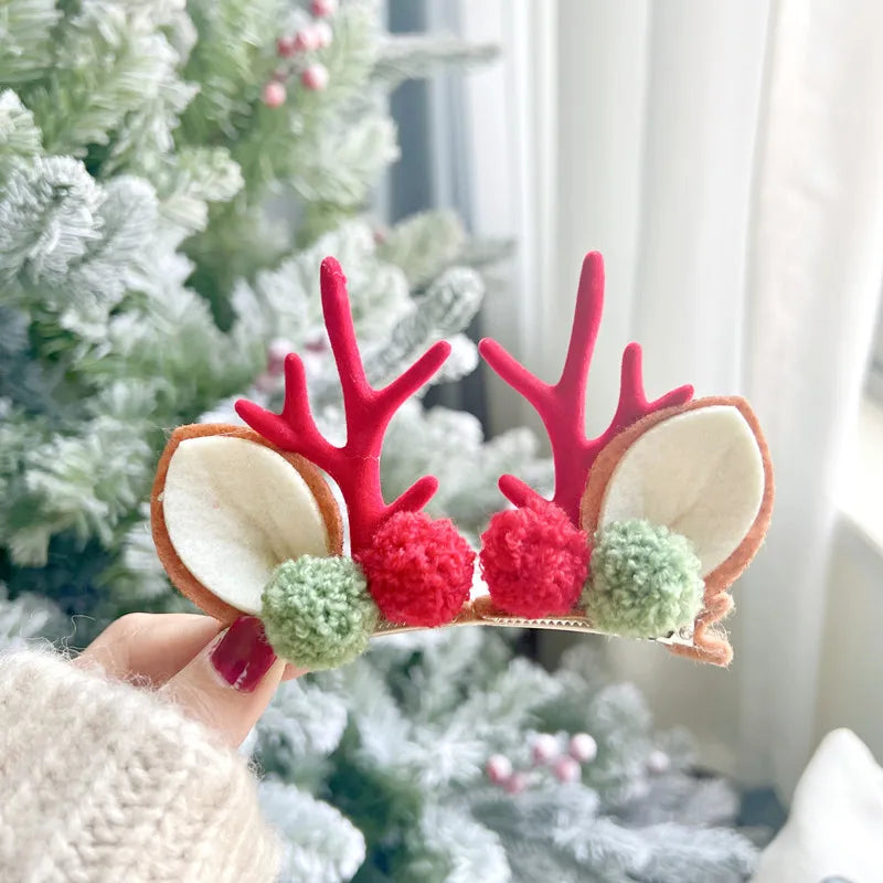 2pcs/Set Kawaii Christmas Elk Ear Hair Clip Women Girl Santa Snowman Hairpin Xmas Party Barrettes For Kids Cosplay Headwear