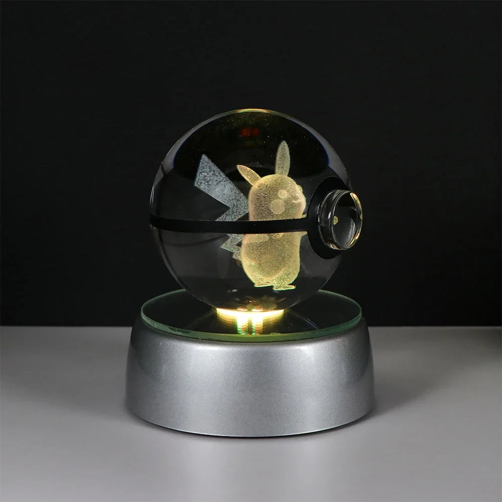 Pokemon 3D Crystal Ball Pikachu Gengar Eevee Mewtwo Anime Game Pokeball Led Night Light Base Kids Birthday Gift Home Decoration