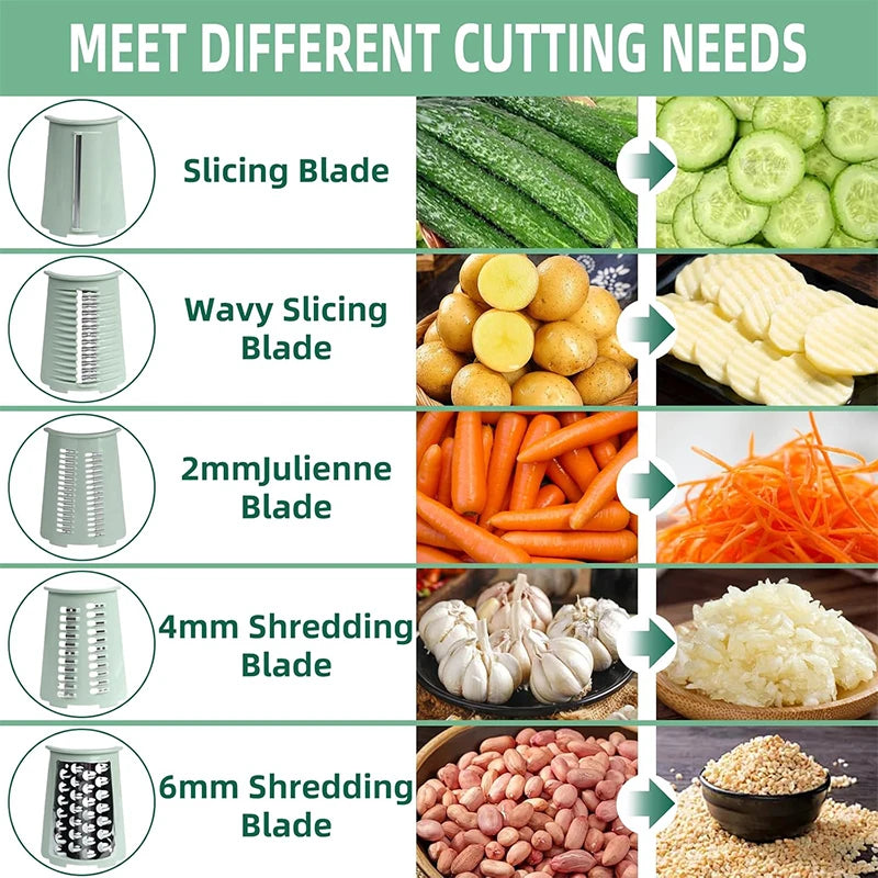 Manual Rotary Cheese Grater with Handle 5 in 1 Vegetable Slicer Shredder Kitchen Carrot Grater Cucumber Cutter Nut Grinder JT582