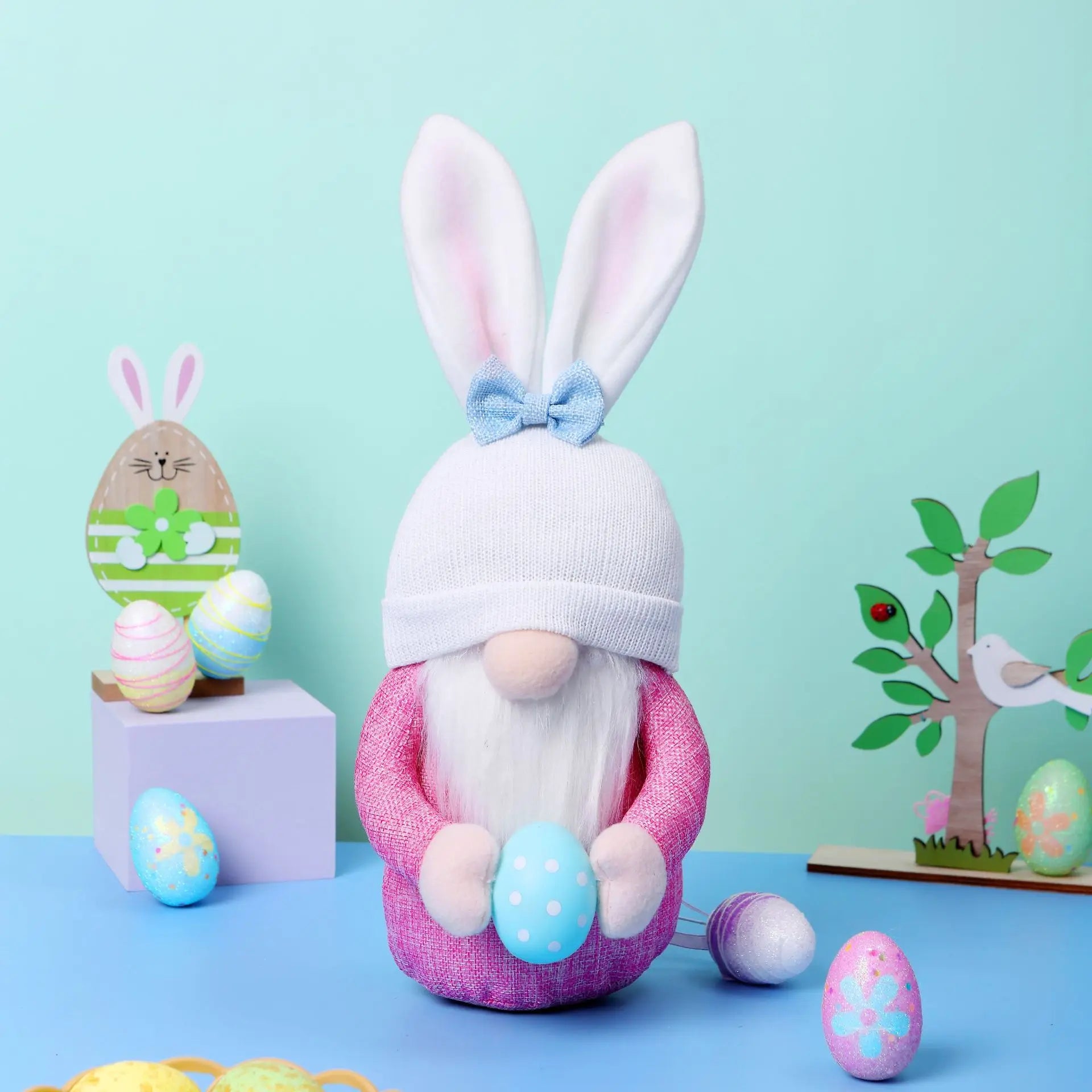 Easter Bunny Gnome with Easter Egg - Handmade Gnome Faceless Plush Doll, Gift for Girl Room Decor and Indoor Spring Decoration