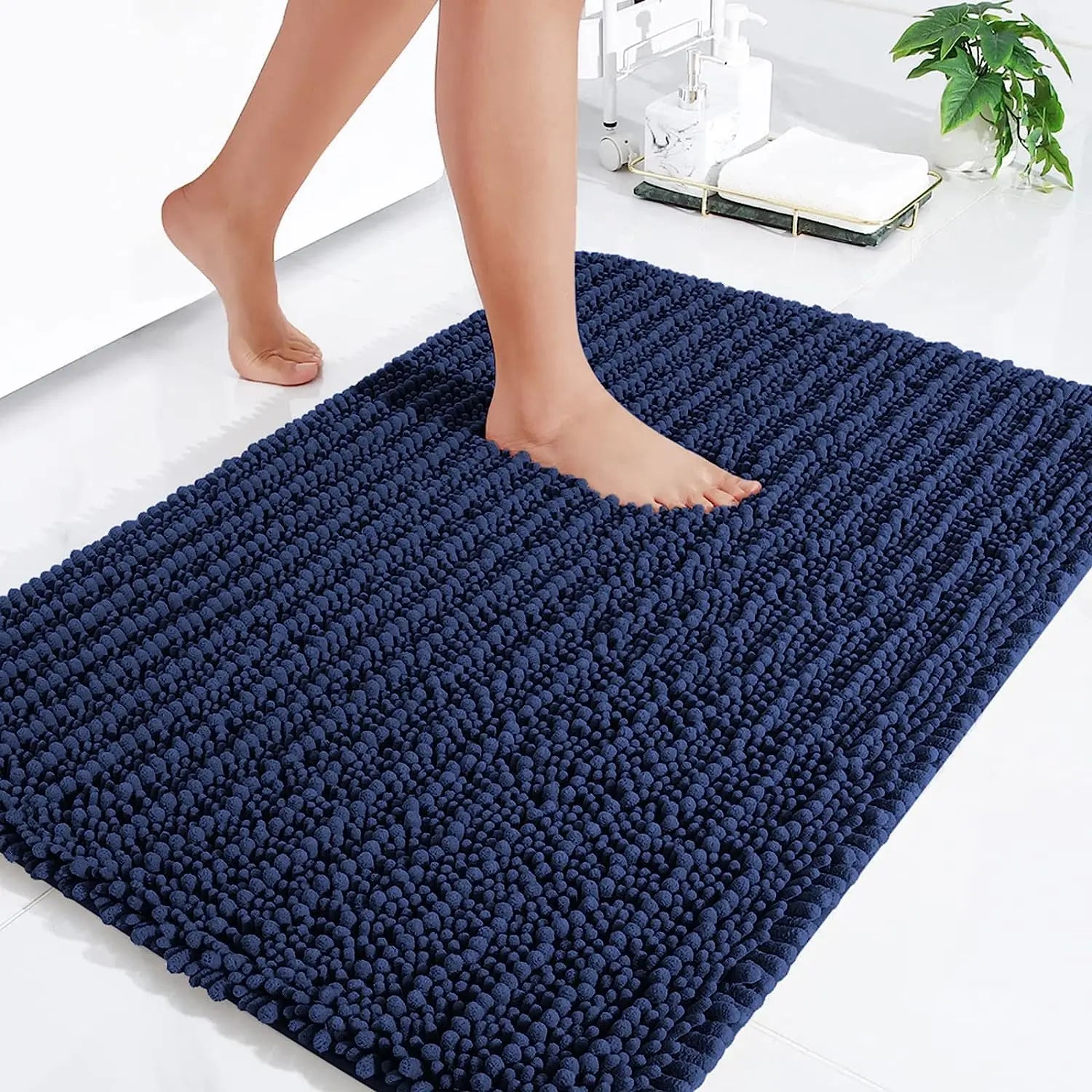 Hapihappy Chenille Bath Mat Luxury Bath Mat Soft Thick Absorbent Bathroom Mat Non-Slip Machine Wash Plush Bath Mats for Bathroom