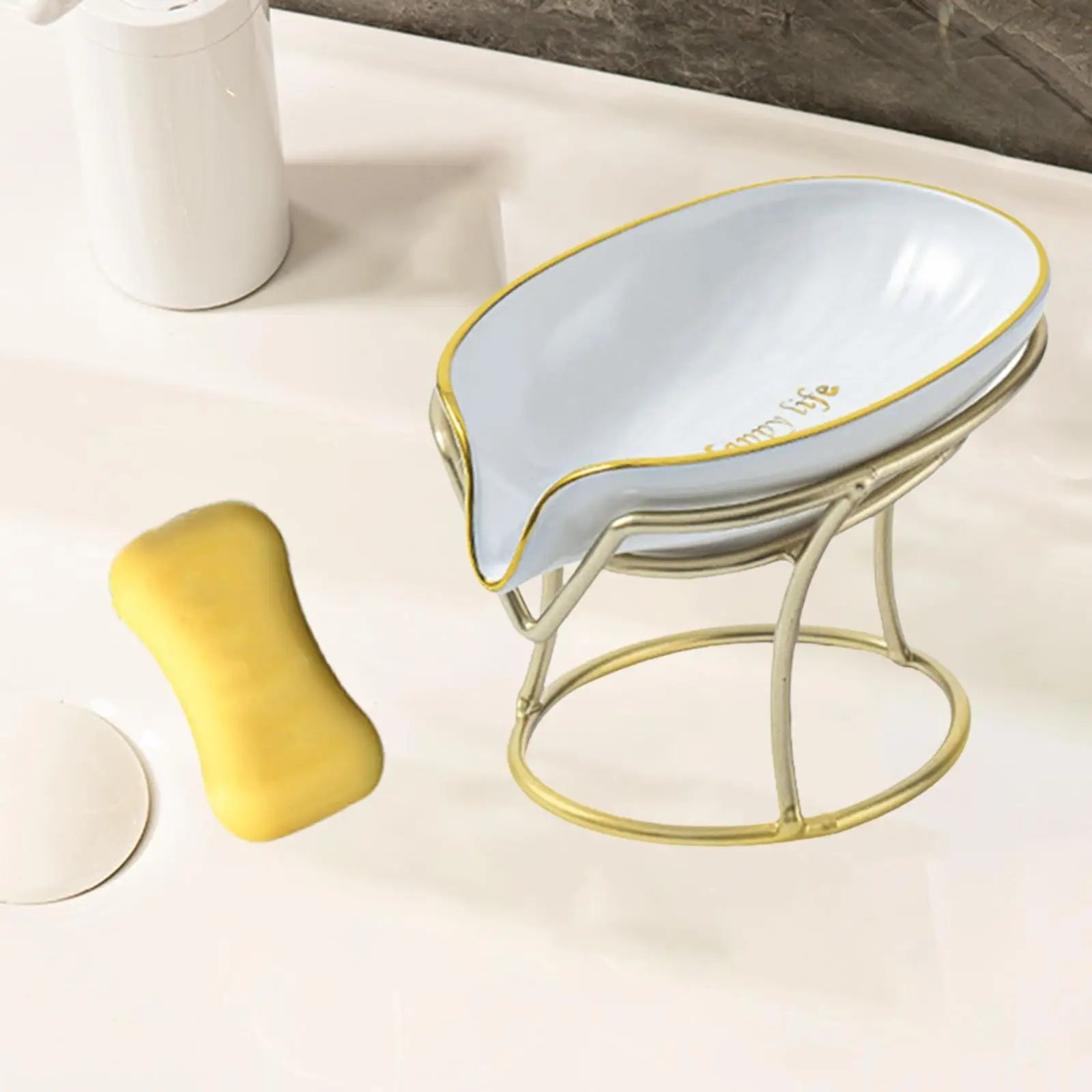 Soap Dish Drainage Tray Soap Case Box with Iron Stand Bar Soap Holder Soap Saver Soap Tray for Shower Bathroom Sink Bath Decor