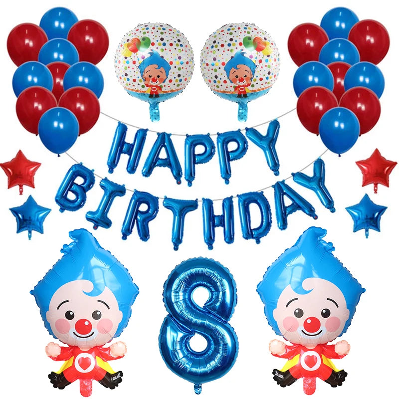 1set Plim Clown Foil Number Balloons Blue Latex Air Globos Children Baby Shower Birthday Party Decorations Kids Inflatable Toys