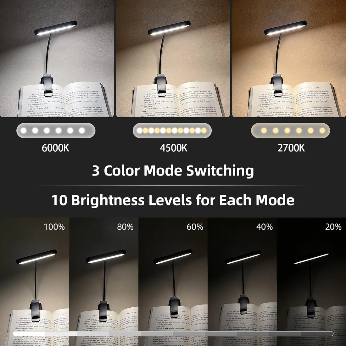 Luz de lectura recargable por USB con 14 LED, luz blanca cálida y fría, luz de día, portátil, flexible, fácil de enganchar, lámpara de lectura nocturna