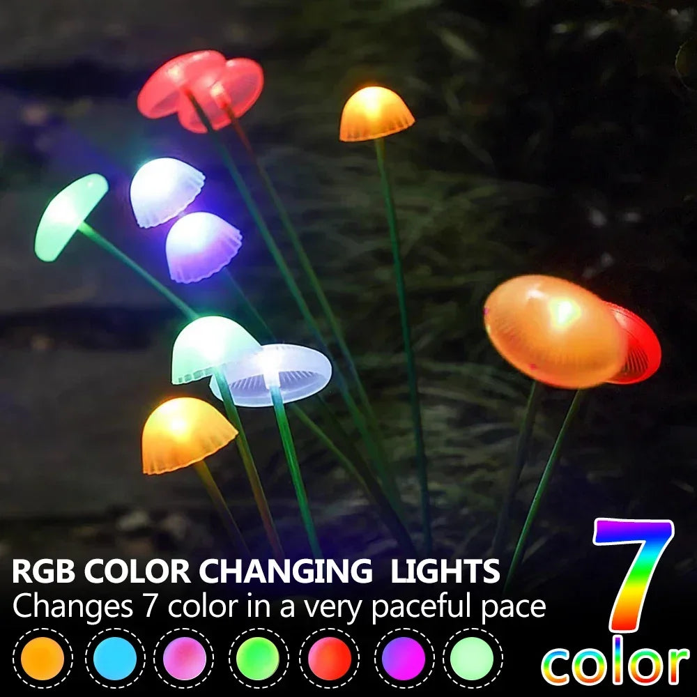 LED Solar Jellyfish Mushroom Fairy Light RGB Waterproof Energy-saving Solar Garden Lamp for Outdoor Lawns Courtyard Decor Light