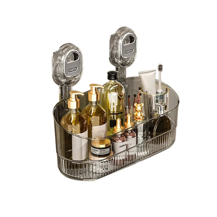 Transparent Suction Cup Makeup Organizer – No-Drill Wall Mounted Cosmetic Storage Box with Large Capacity