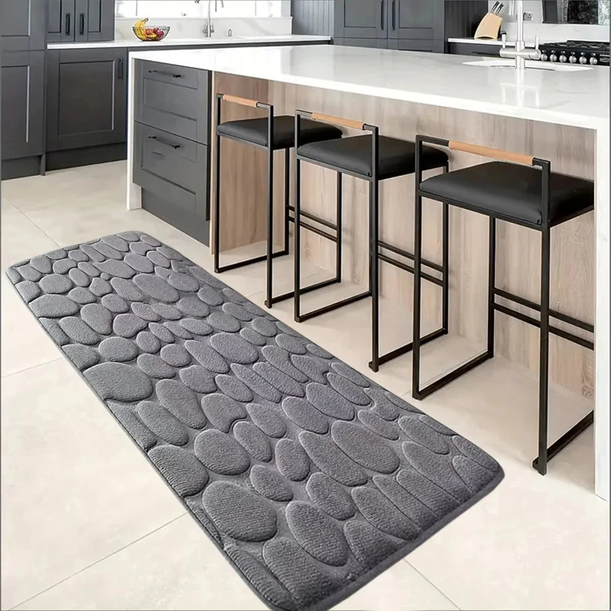 1pc Chic Cobblestone Design Kitchen Mat Soft Washable Anti-Skid Absorbent Home Decor Decor Rug
