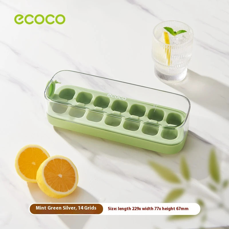 Ice Cube Tray with Lid & Bin – Quick-Fill Easy Press No-Touch Release Freezer Mold (7/14/21 Pcs)