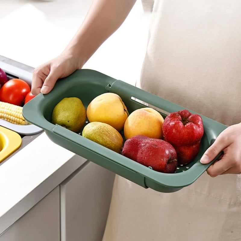 Expandable Adjustable Sink Drain Basket – Vegetable & Fruit Washing Basin with Drain Rack for Kitchen