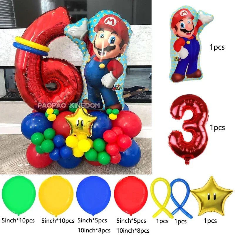 Super Mario Foil Balloons Arch Garland Kit Latex Balloons Number Balls Mario Birthday Party Baby Shower Decoration Gift Toys