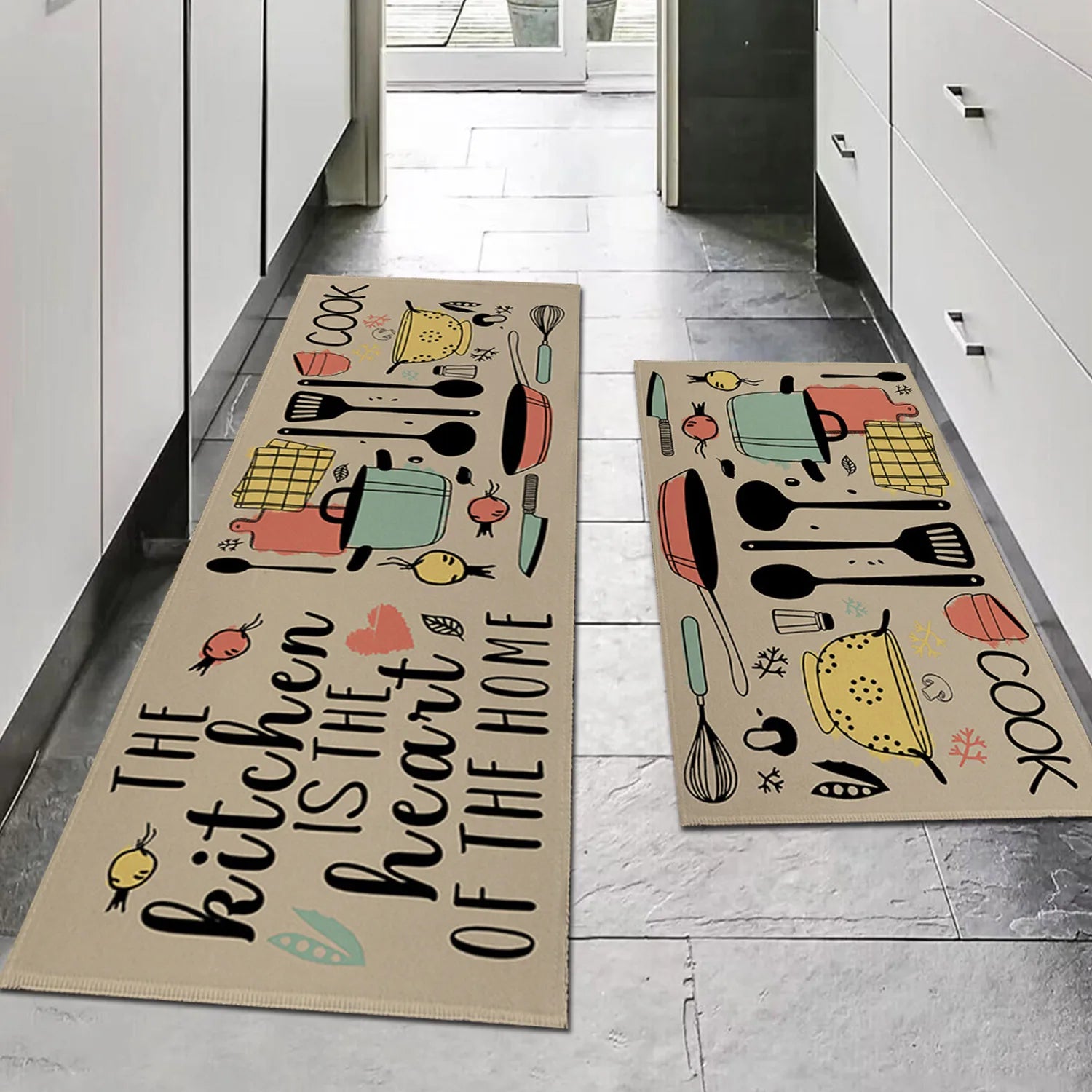 1PC, cartoon knife and fork kitchen waterproof door carpet mat, kitchen mat, can wash home decoration carpet mat