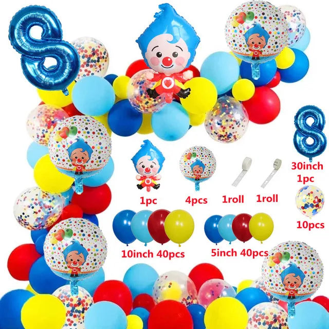 1set Plim Clown Foil Number Balloons Blue Latex Air Globos Children Baby Shower Birthday Party Decorations Kids Inflatable Toys