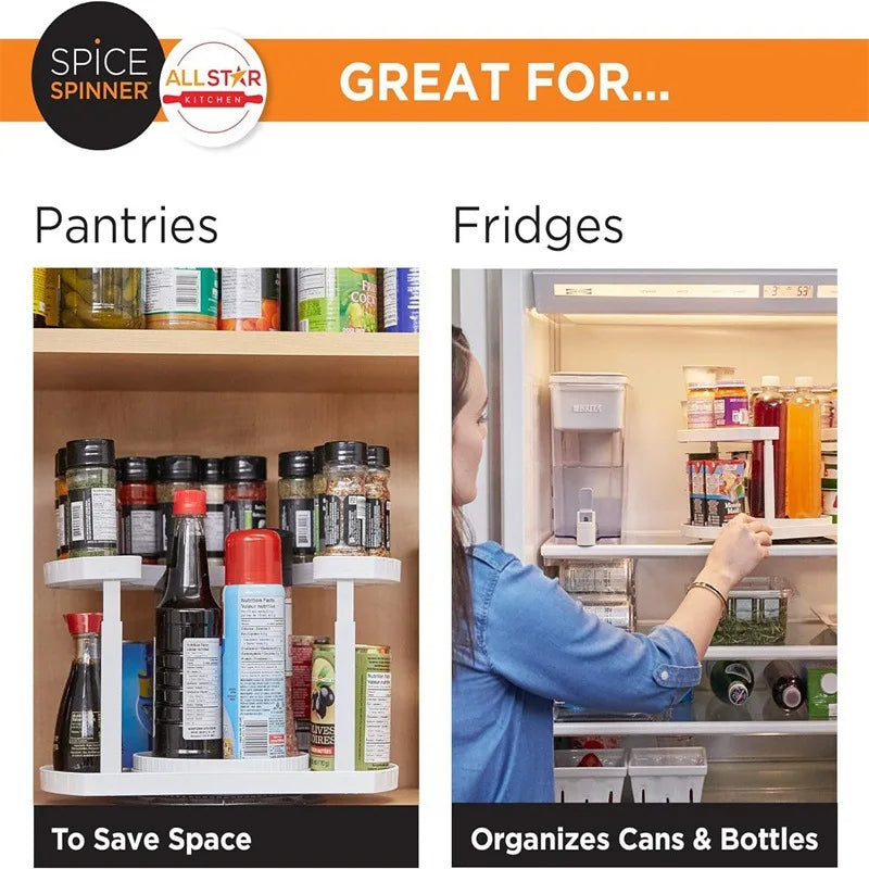 Adjustable Rotating Spice Spinner Rack – Large Capacity Kitchen Organizer with Dustproof Design