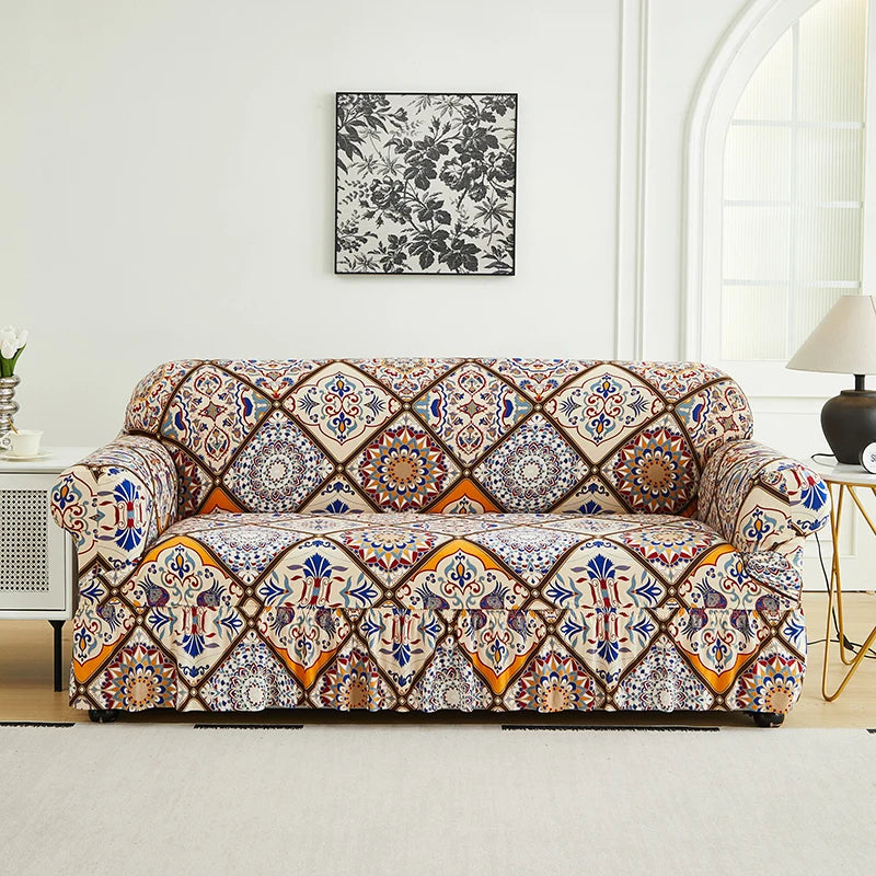 1 PC Prints Sofa Cover with Skirt Full Coverage Elastic Sofa Cover decorate the Sofa in the living room Multiple Color SofaCover