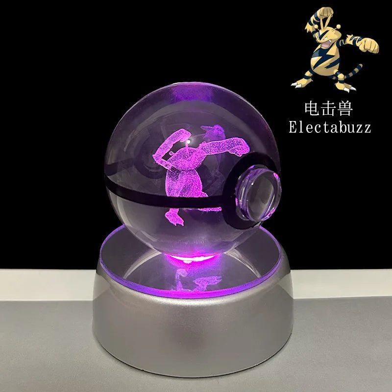 Pokemon 3D Crystal Ball Pikachu Gengar Eevee Mewtwo Anime Game Pokeball Led Night Light Base Kids Birthday Gift Home Decoration