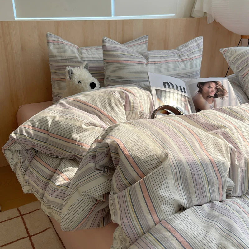 Nordic sling Cotton Pink Stripes Duvet Cover 150x200 Size Girl's Room housse de couette Skin friendly Breathable Comforter Sets