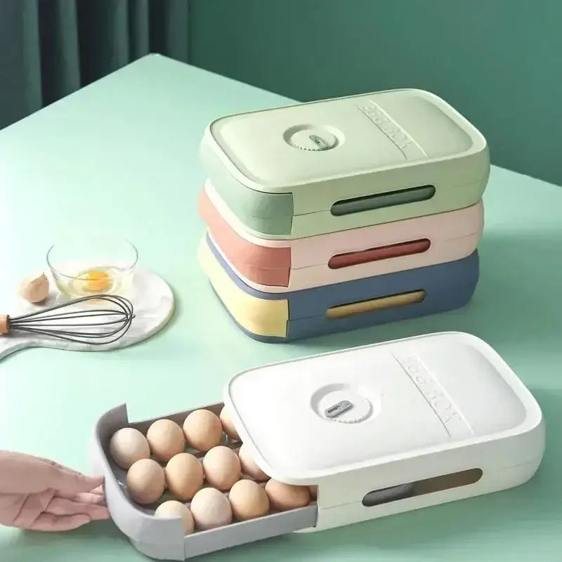 Drawer Egg Storage Box – Refrigerator Organizer with Lid for Fresh Keeping, Dumplings & Fruits