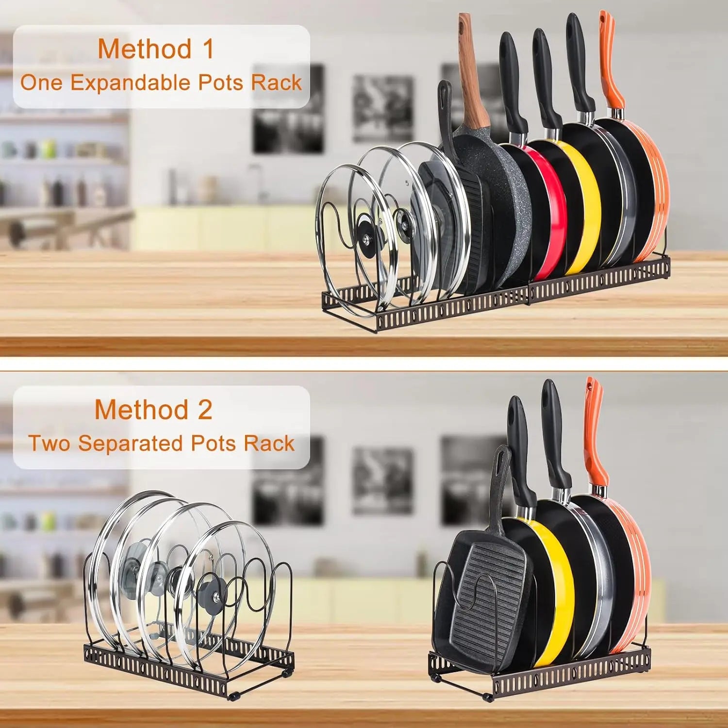 Expandable Pots and Pans Storage Rack for Cabinets Pot and Lid Holder with 6 Adjustable Shelves for Kitchen Organization Tools