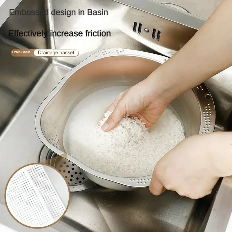 Rice Washer Strainer Bowl Stainless Steel 304 Rice Washing Bowl Rice Sieve Colander Fruit And Vegetable Strainer Kitchen Tools