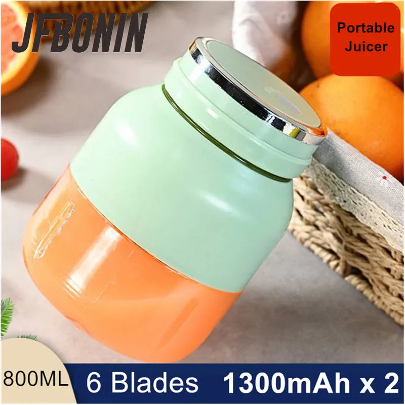Portable Rechargeable Electric Juicer Cup – 800ml Smart Fruit Blender with Auto Pulp Ejection