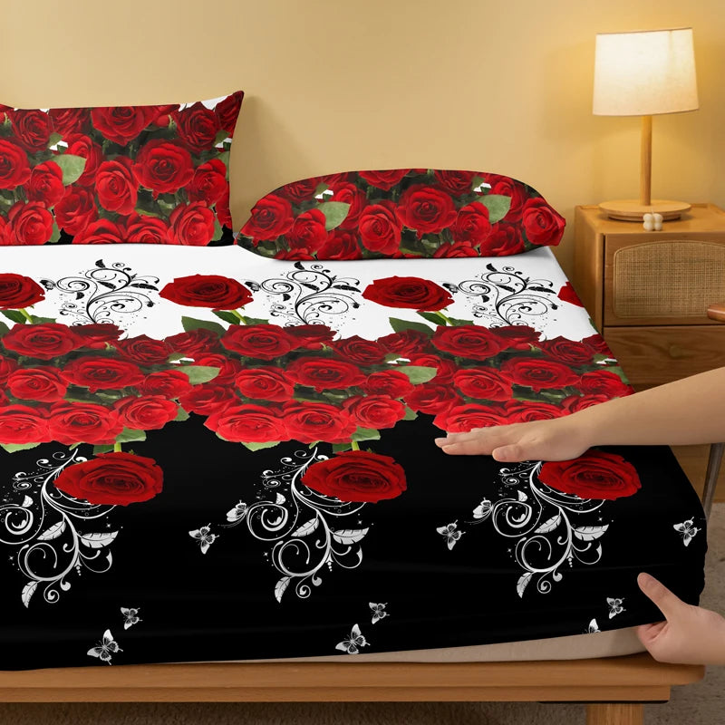 1 Simple modern Plant Flower Butterfly printed matte Fitted Sheet, bedroom printed bed cover, bedding (excluding pillowcases)